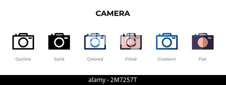 Camera icon in different style. Camera vector icons designed in outline, solid, colored, filled, gradient, and flat style. Symbol, logo illustration. Stock Vector