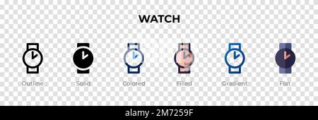 Watch icon in different style. Watch vector icons designed in outline, solid, colored, filled, gradient, and flat style. Symbol, logo illustration. Ve Stock Vector