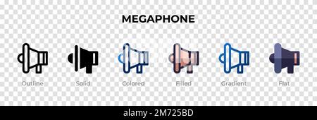 Megaphone icon in different style. Megaphone vector icons designed in outline, solid, colored, filled, gradient, and flat style. Symbol, logo illustra Stock Vector
