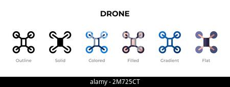 Drone icon in different style. Drone vector icons designed in outline, solid, colored, filled, gradient, and flat style. Symbol, logo illustration. Ve Stock Vector