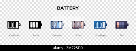Battery icon in different style. Battery vector icons designed in outline, solid, colored, filled, gradient, and flat style. Symbol, logo illustration Stock Vector