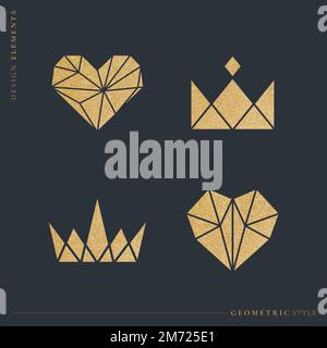 Golden shimmering geometric design element collection vectors Stock Vector
