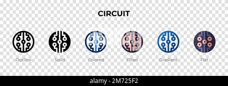 Circuit icon in different style. Circuit vector icons designed in outline, solid, colored, filled, gradient, and flat style. Symbol, logo illustration Stock Vector