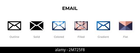 Email icon in different style. Email vector icons designed in outline, solid, colored, filled, gradient, and flat style. Symbol, logo illustration. Ve Stock Vector