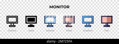 Monitor icon in different style. Monitor vector icons designed in outline, solid, colored, filled, gradient, and flat style. Symbol, logo illustration Stock Vector