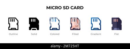 Micro Sd Card icon in different style. Micro Sd Card vector icons designed in outline, solid, colored, filled, gradient, and flat style. Symbol, logo Stock Vector