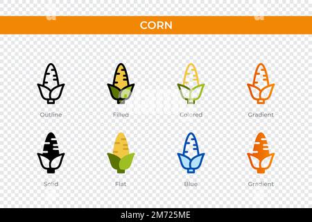 corn icon in different style. corn vector icons designed in outline, solid, colored, filled, gradient, and flat style. Symbol, logo illustration. Vect Stock Vector