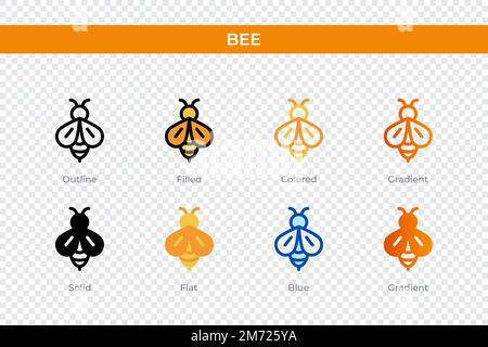bee icon in different style. bee vector icons designed in outline ...