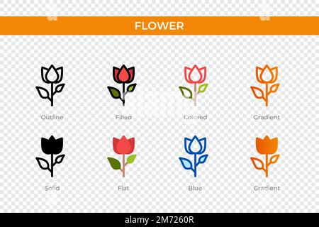 flower icon in different style. flower vector icons designed in outline, solid, colored, filled, gradient, and flat style. Symbol, logo illustration. Stock Vector