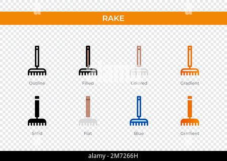 rake icon in different style. rake vector icons designed in outline ...
