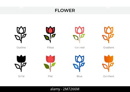flower icon in different style. flower vector icons designed in outline, solid, colored, filled, gradient, and flat style. Symbol, logo illustration. Stock Vector