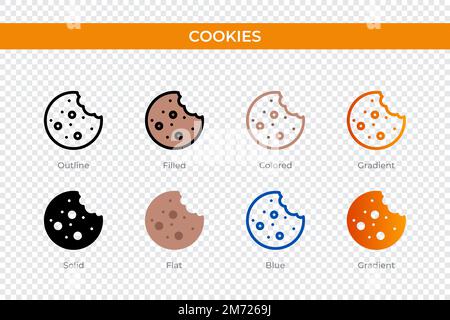 cookies icon in different style. cookies vector icons designed in outline, solid, colored, filled, gradient, and flat style. Symbol, logo illustration Stock Vector