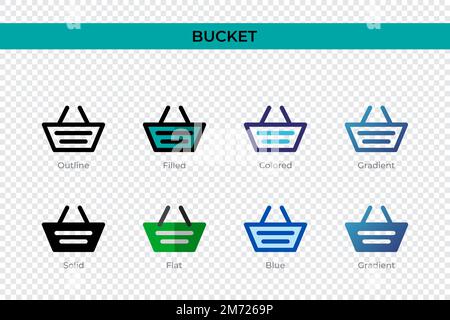 Bucket icon in different style. Bucket vector icons designed in outline, solid, colored, filled, gradient, and flat style. Symbol, logo illustration. Stock Vector