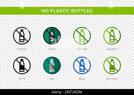 No plastic bottles icon in different style. No plastic bottles vector icons designed in outline, solid, colored, filled, gradient, and flat style. Sym Stock Vector