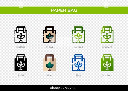Paper bag icon in different style. Paper bag vector icons designed in outline, solid, colored, filled, gradient, and flat style. Symbol, logo illustra Stock Vector