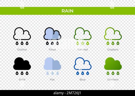 Rain icon in different style. Rain vector icons designed in outline, solid, colored, filled, gradient, and flat style. Symbol, logo illustration. Vect Stock Vector