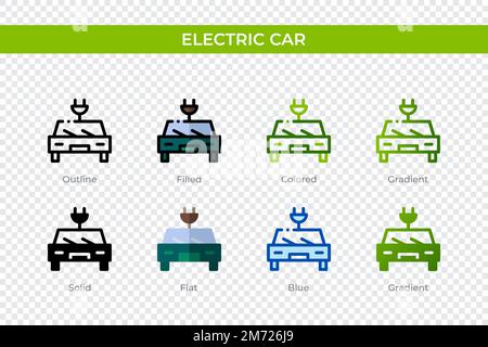 Electric car icon in different style. Electric car vector icons designed in outline, solid, colored, filled, gradient, and flat style. Symbol, logo il Stock Vector