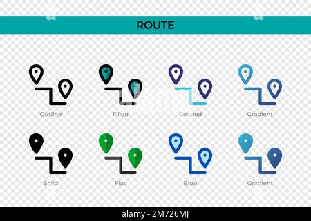 Route icon in different style. Route vector icons designed in outline, solid, colored, filled, gradient, and flat style. Symbol, logo illustration. Ve Stock Vector