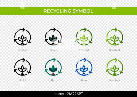 Recycling symbol icon in different style. Recycling symbol vector icons designed in outline, solid, colored, filled, gradient, and flat style. Symbol, Stock Vector