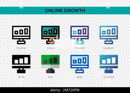 Online Growth icon in different style. Online Growth vector icons designed in outline, solid, colored, filled, gradient, and flat style. Symbol, logo Stock Vector