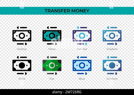 Transfer Money icon in different style. Transfer Money vector icons designed in outline, solid, colored, filled, gradient, and flat style. Symbol, log Stock Vector