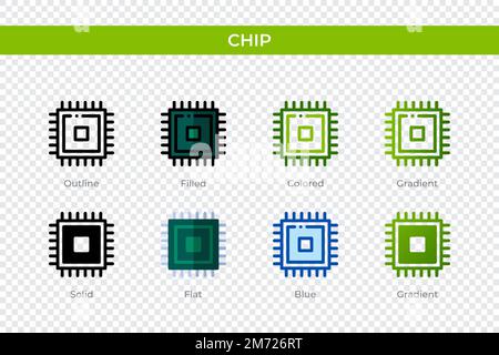 Chip icon in different style. Chip vector icons designed in outline, solid, colored, filled, gradient, and flat style. Symbol, logo illustration. Vect Stock Vector