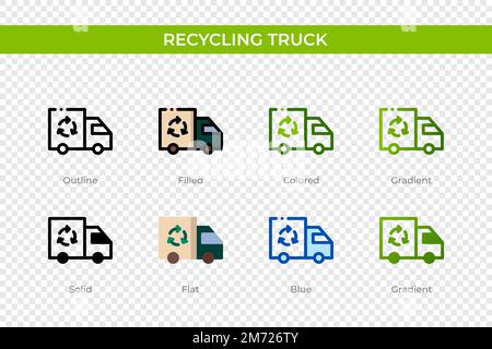 Recycling truck icon in different style. Recycling truck vector icons designed in outline, solid, colored, filled, gradient, and flat style. Symbol, l Stock Vector