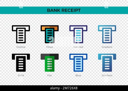 Bank Receipt icon in different style. Bank Receipt vector icons designed in outline, solid, colored, filled, gradient, and flat style. Symbol, logo il Stock Vector