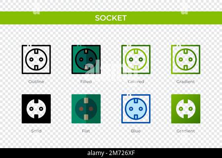 Socket icon in different style. Socket vector icons designed in outline, solid, colored, filled, gradient, and flat style. Symbol, logo illustration. Stock Vector