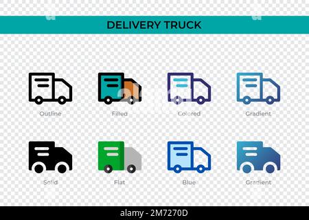 Delivery Truck icon in different style. Delivery Truck vector icons designed in outline, solid, colored, filled, gradient, and flat style. Symbol, log Stock Vector