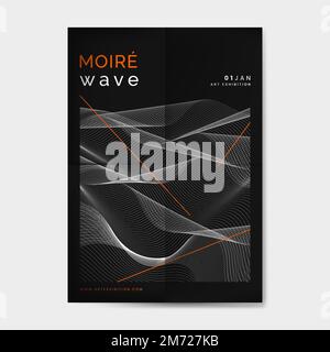 Black moiré wave art exhibition poster vector Stock Vector