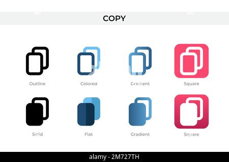 copy icon in different style. copy vector icons designed in outline, solid, colored, gradient, and flat style. Symbol, logo illustration. Vector illus Stock Vector
