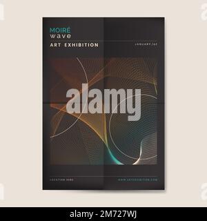 Black moiré wave art exhibition poster vector Stock Vector