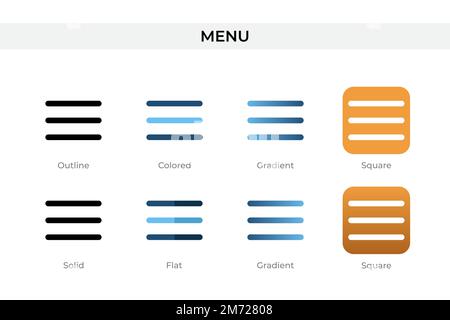 menu icon in different style. menu vector icons designed in outline, solid, colored, gradient, and flat style. Symbol, logo illustration. Vector illus Stock Vector