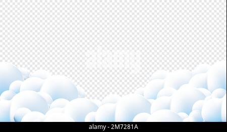 Beautiful fluffy clouds on blue sky background. Clouds on blue sky banner. Vector clouds. Border of clouds on blue background. Realistic fluffy cloud. Stock Vector