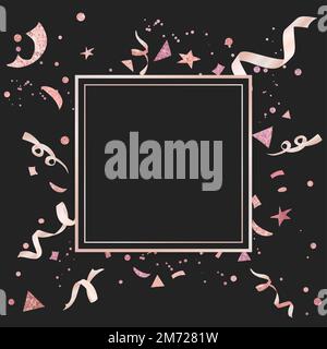 Blank rose pink confetti golden square badge vector Stock Vector