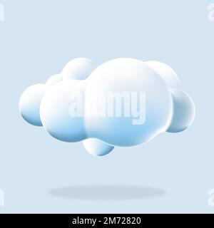3d cloud isolated background. Render soft round cartoon fluffy cloud icon in the blue sky. 3d geometric shape. 3d plastic cloud. Realistic fluffy clou Stock Vector
