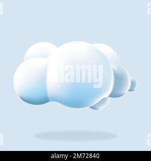 3d cloud isolated background. Render soft round cartoon fluffy cloud icon in the blue sky. 3d geometric shape. 3d plastic cloud. Realistic fluffy clou Stock Vector