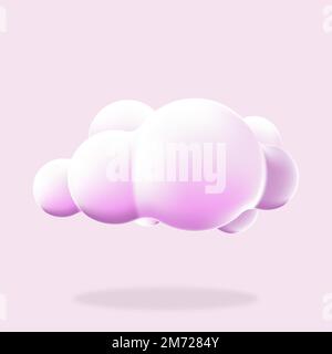 3d cloud isolated background. Render soft round cartoon fluffy cloud icon. 3d geometric shape. 3d plastic cloud. Realistic fluffy cloud. Vector illust Stock Vector