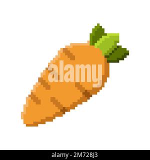 Pixel art icon. Pixel art carrot icon. Cute pixel carrot. Vegetables vector. 8 bit pixel carrot. Old school computer graphic style. Vector illustratio Stock Vector