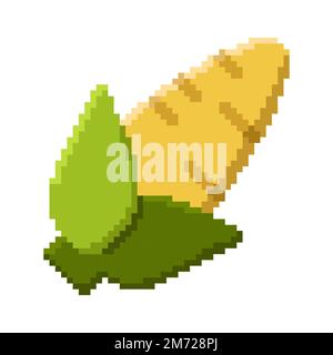 Pixel art icon. Pixel art corn icon. Cute pixel corn. Vegetables vector. 8 bit pixel corn. Old school computer graphic style. Vector illustration Stock Vector