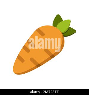 Carrot icon. Colorful cartoon carrot icon. Carrot vector isolated. Orange carrot with green tops. Vegetable in the flat style. Carrot logo. Vector ill Stock Vector