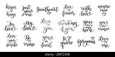 Set of cute love and romance calligraphy phrases. Texts for t-shirt prints, stories, cards Stock Vector