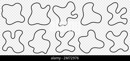 Abstract linear liquid shape set. Abstract black shapes. Liquid shape elements. Random outline fluid shapes. Liquid elements. Random blotches. Abstrac Stock Vector