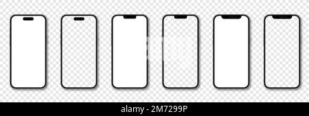Realistic models smartphone. Smartphone mockup collection. Realistic trendy different models smartphone. Detailed mockup smartphone. Device front view Stock Vector