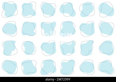 Blob shape organic. Set of irregular round blot form graphic element. Organic amoeba blob shape abstract blue color with line. Doodle drops with outli Stock Vector