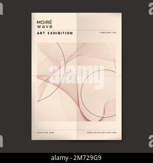 Beige moiré wave art exhibition poster vector Stock Vector