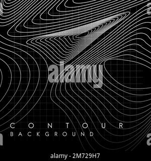 Black and white abstract map contour lines background Stock Vector