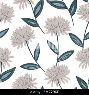 Seamless pattern with stylized chrysanthemum. Hand drawn vector illustration.  Stock Vector