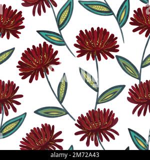 Seamless pattern with stylized chrysanthemum. Hand drawn vector illustration.  Stock Vector